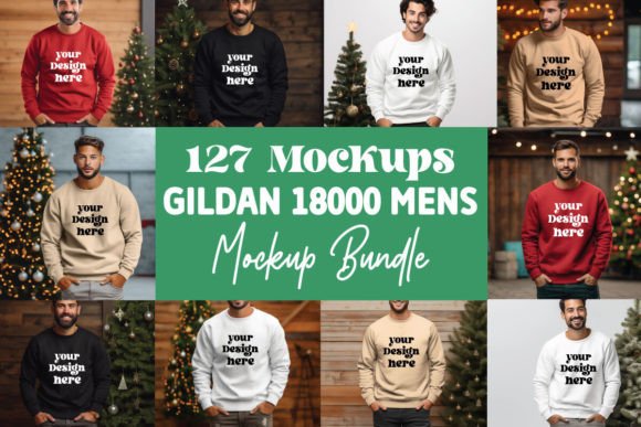 127 Gildan 18000 Mockups: Graphics for Christmas Amp
