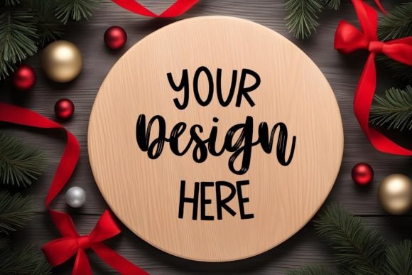 Christmas Wooden Round Sign Mockup: Graphics for Christmas Amp