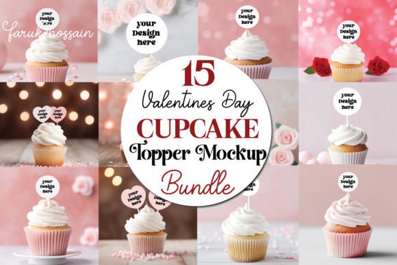 Cupcake Topper Mockup Bundle: Valentines Graphics & Labels Amp