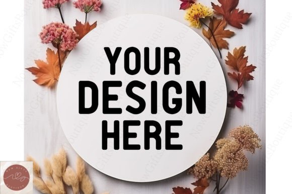 Fall Autumn White Round Sign Mockup 18: Holiday Amp Graphics