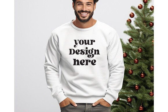 Gildan 18000 Men White Christmas Mockup: Graphics for Christmas Amp