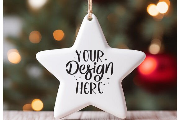 Star White Ceramic Ornament Mockup: Graphics for Christmas Amp