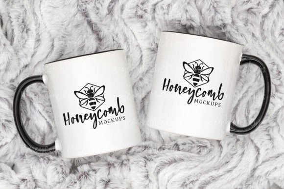Two 11oz Black Accent Mugs Mockup: Graphics for Mugs Amp