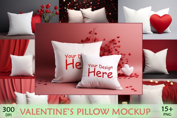 Valentine Pillow Mockup Bundle: Graphics for Crafts
