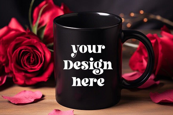 Valentine's Black Mug Mockup: Graphics for Mugs Amp