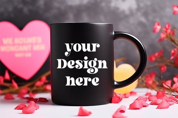 Valentine's Black Mug Mockup: Graphics for Mugs Amp